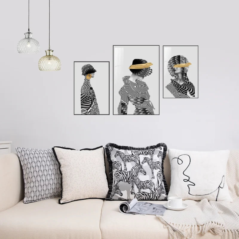 Decorative zebra pattern pillow cover for living room decor.