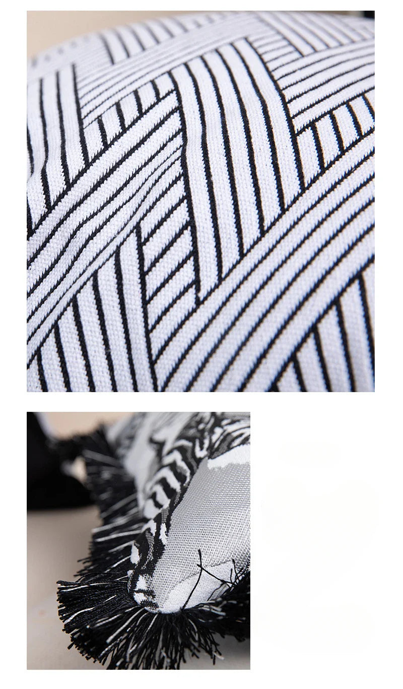 Decorative black and white pillowcase for modern sofas.