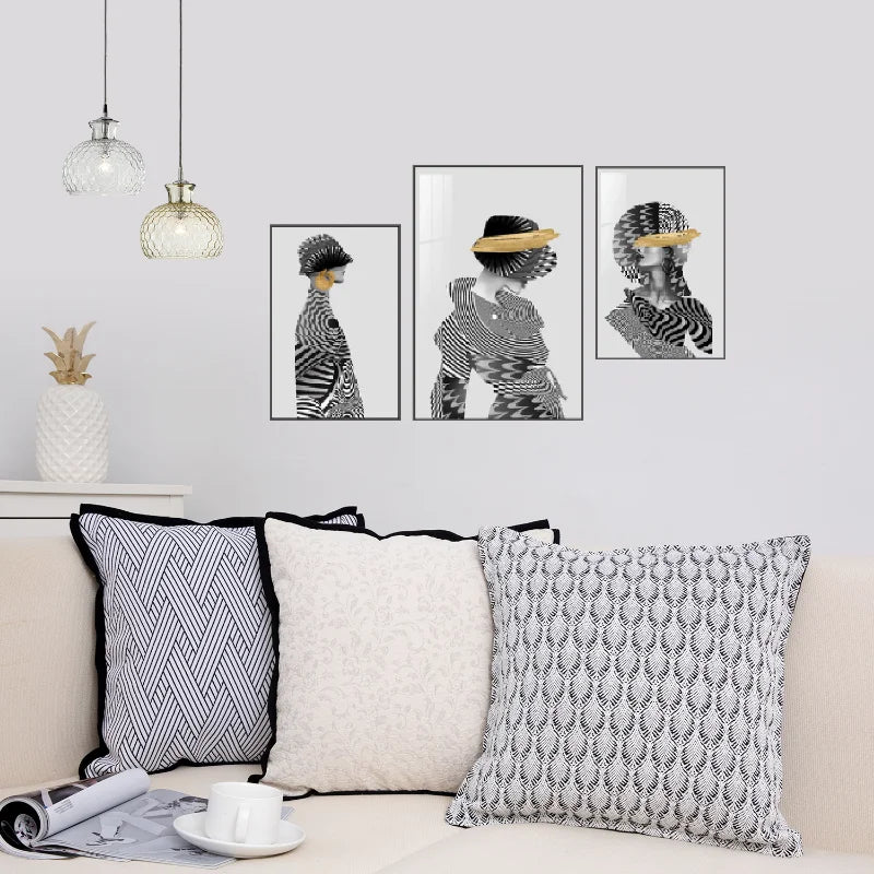 Luxury embroidered black and white pillowcase for sofas.