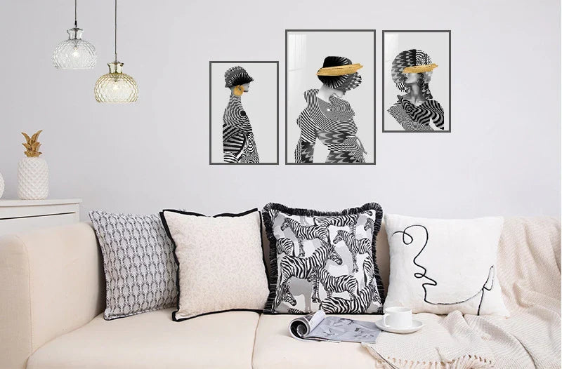 Sofa décor pillow cover with contemporary zebra patterns.
