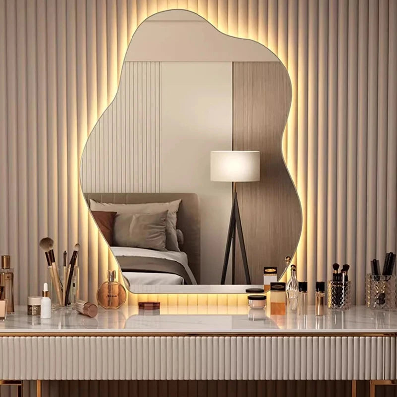 Organic-shaped wall mirror for modern home interiors.