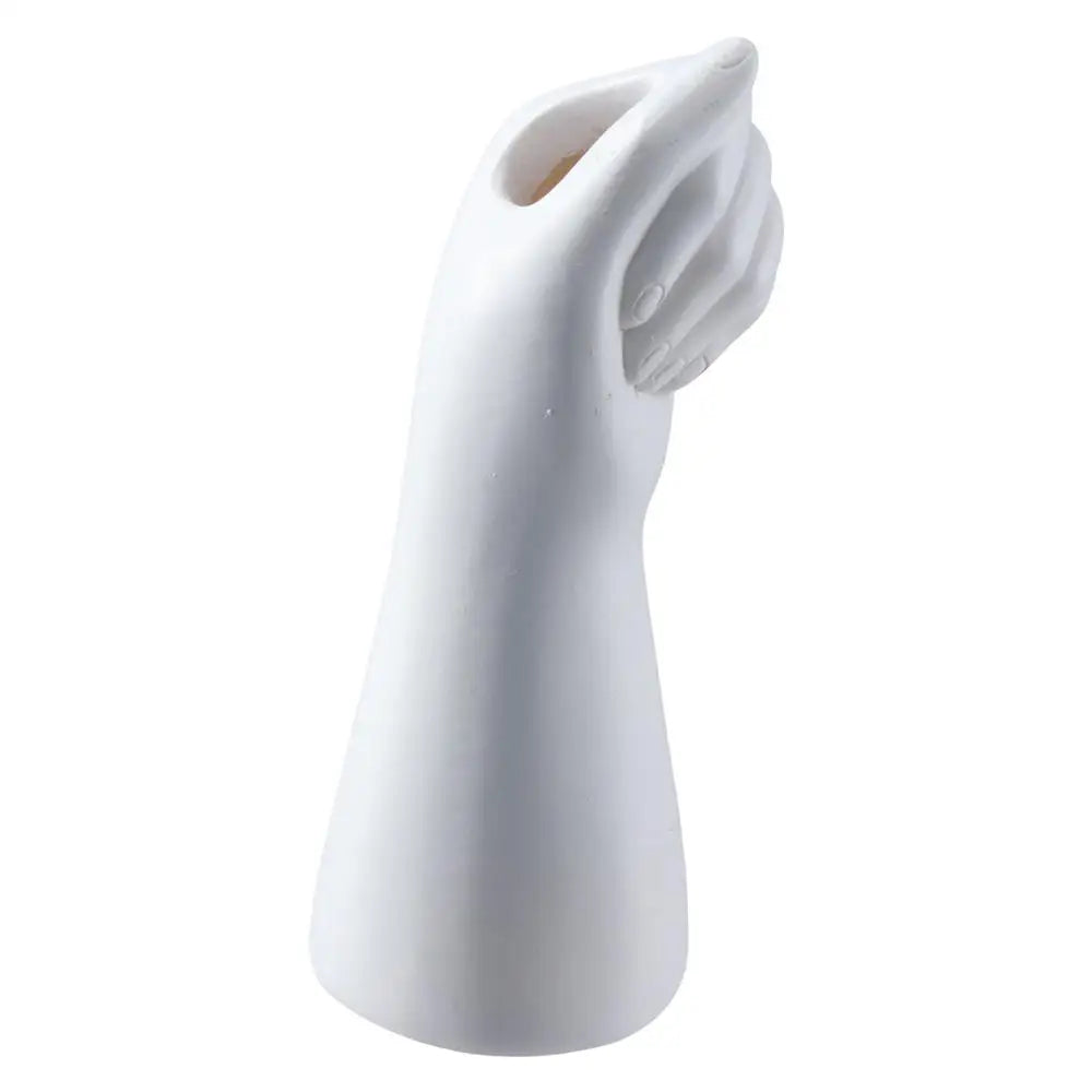 Contemporary arm body vase for tabletop floral arrangements.