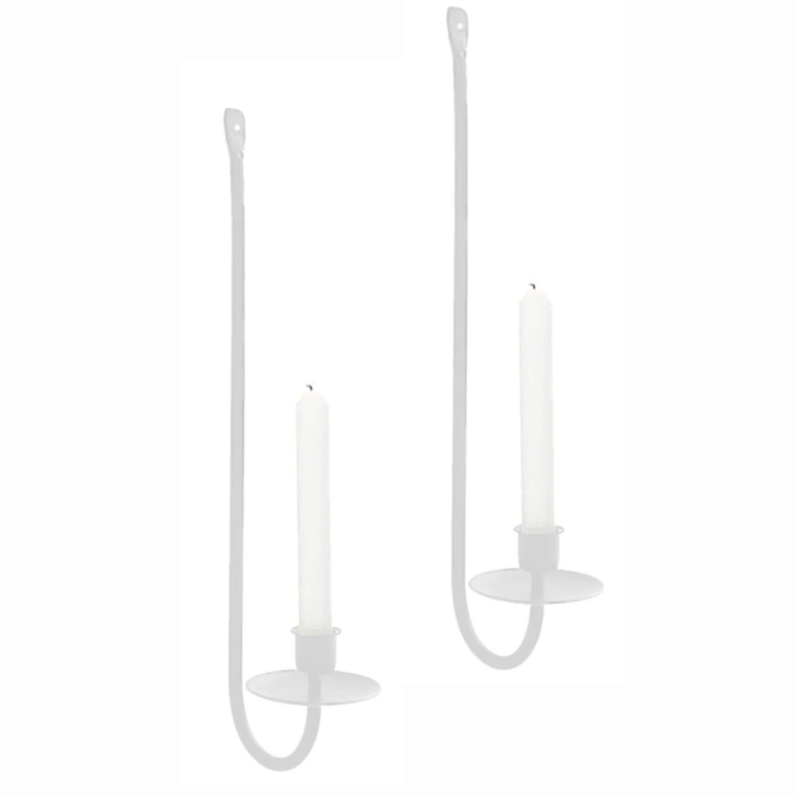 Modern white metal wall candle holder set for living room decor.