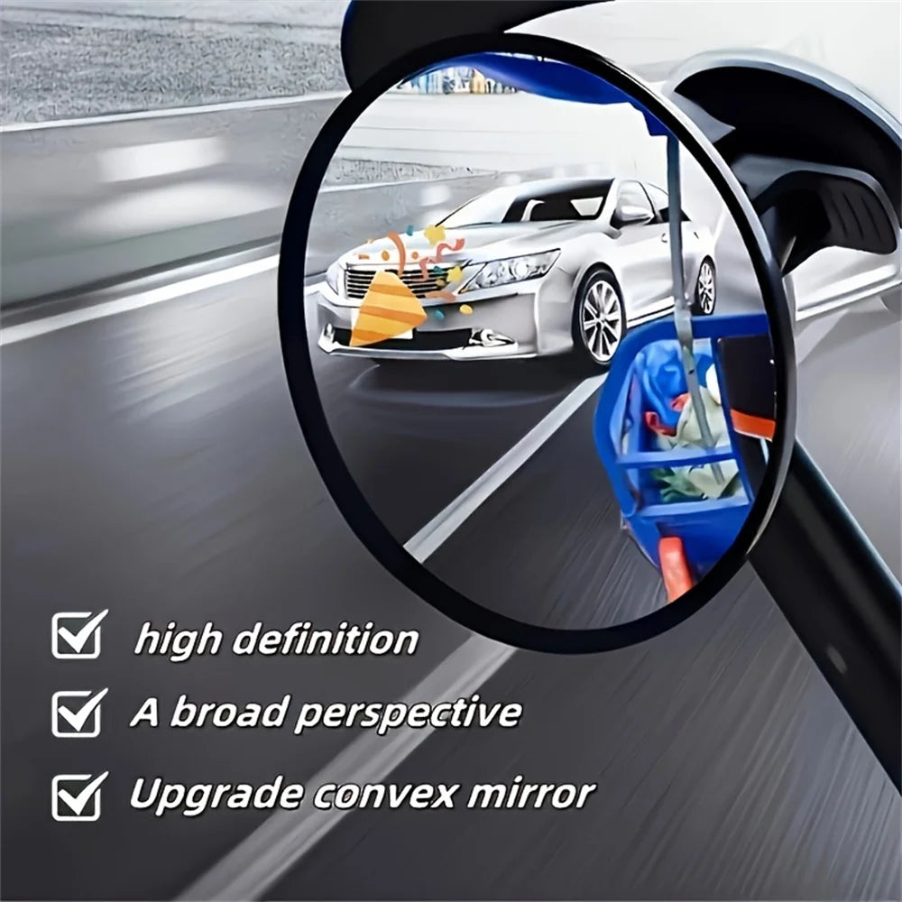 Modern black round mirror with compact tabletop base.