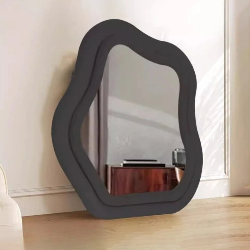 Black wavy aesthetic mirror for bedroom or vanity wall.