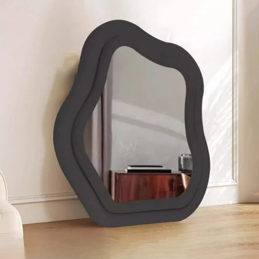 Black wavy aesthetic mirror for bedroom or vanity wall.