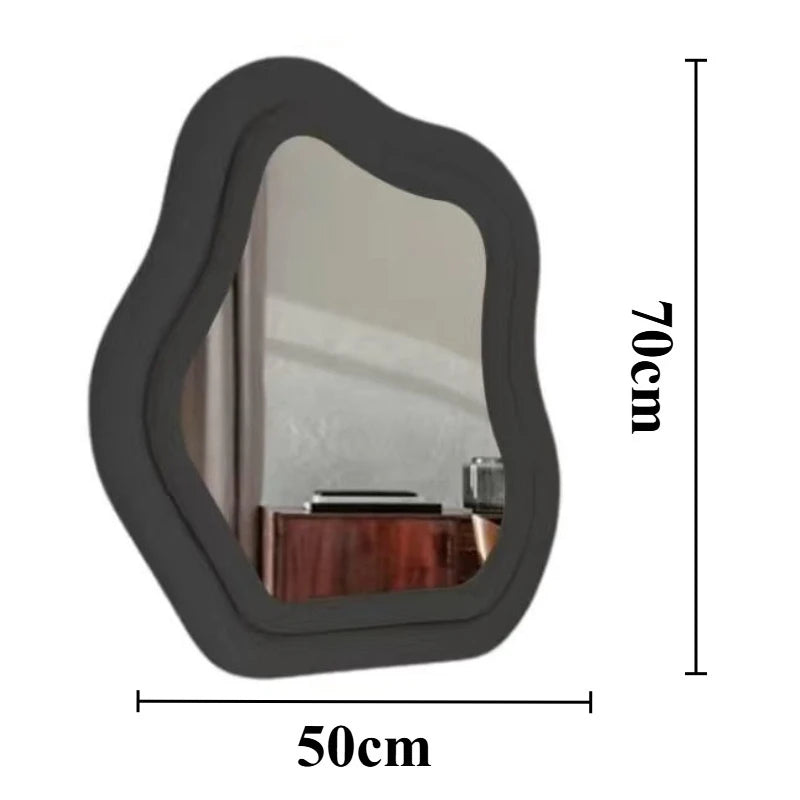 MDF wooden wavy wall mirror with explosion-proof glass.