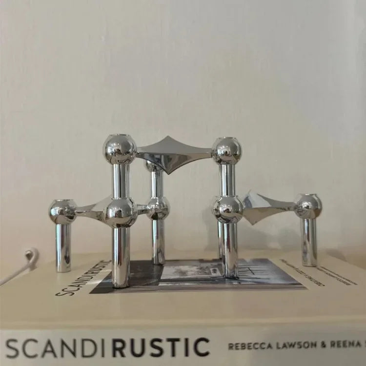 Luxury silver candle holder centerpiece for dining tables.