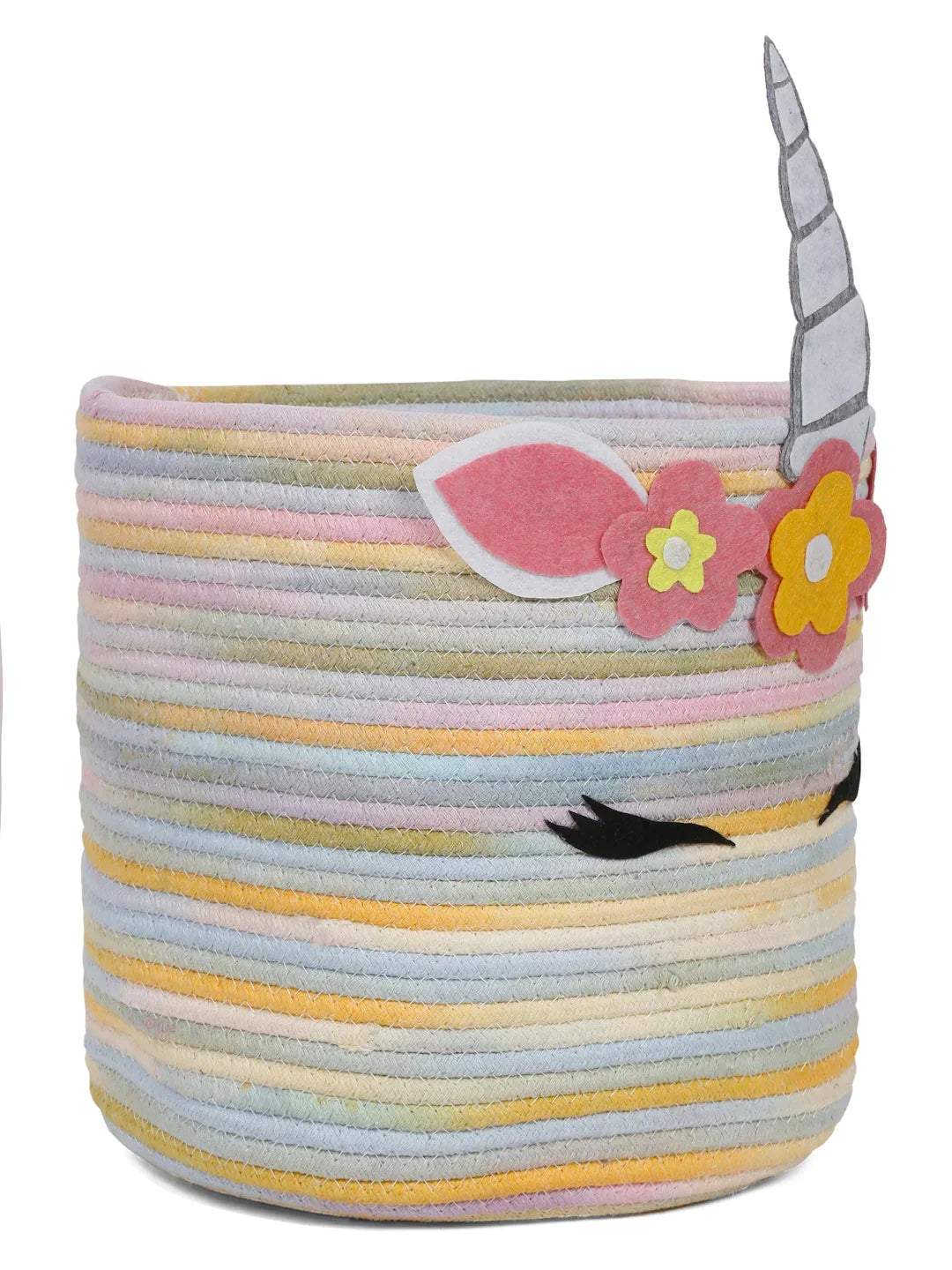 Cute unicorn laundry bin with rainbow stripes