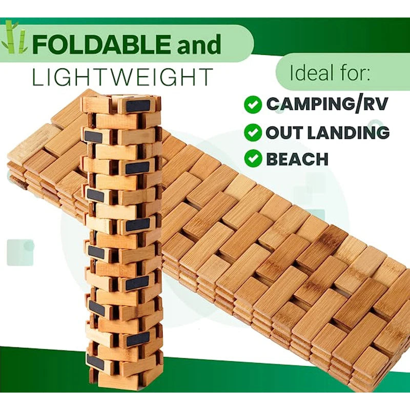 Foldable bamboo mat for sauna, spa, and home.