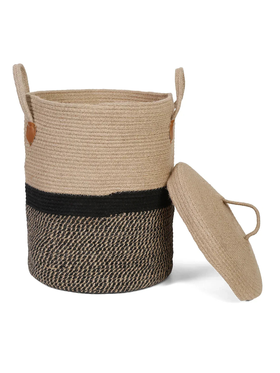 Decorative beige storage hamper with cover