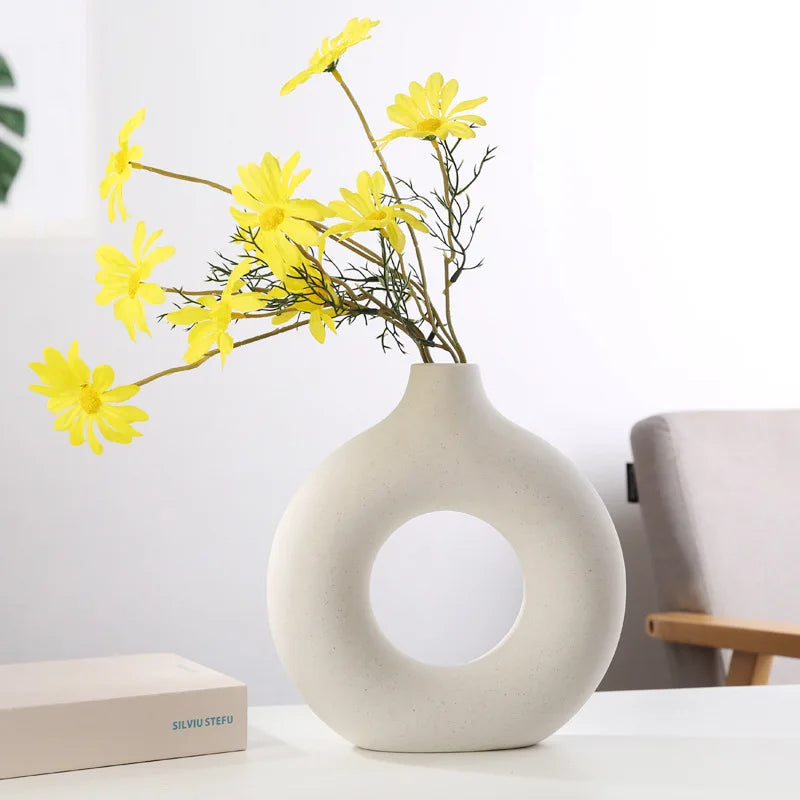 Nordic decorative donut vase for home and office spaces.