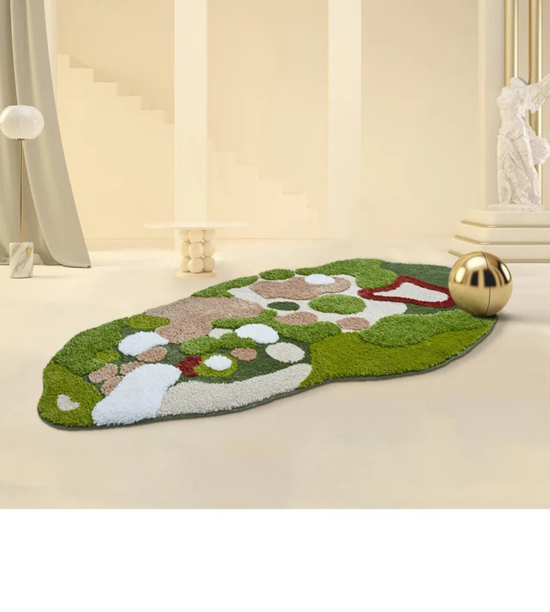 Cozy tufted moss design rug for modern interiors.