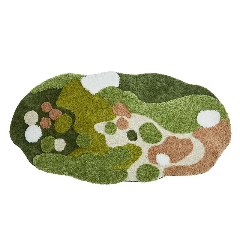 Eco-friendly green moss rug for stylish home décor.