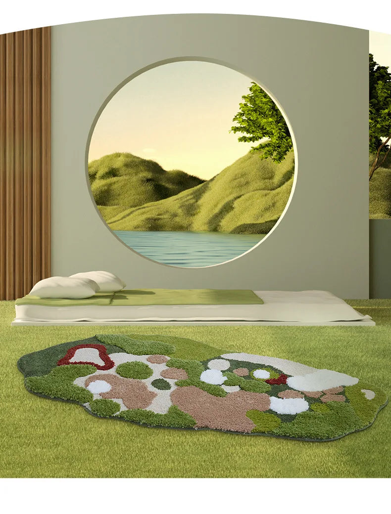 Moss pattern Nordic rug for living room and dorm décor.