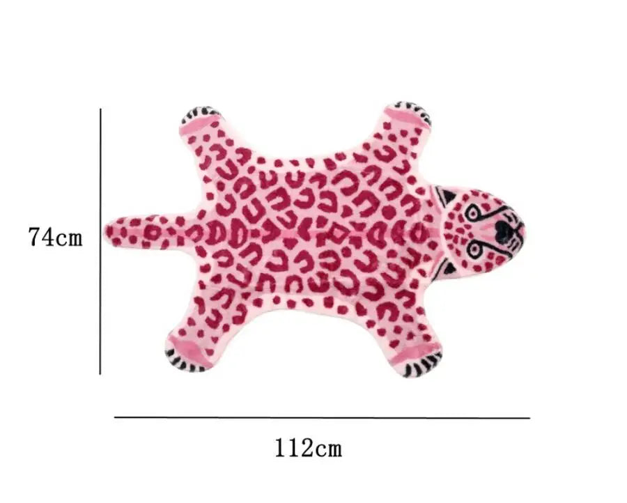 Anti-skid pink leopard faux skin rug for modern homes.