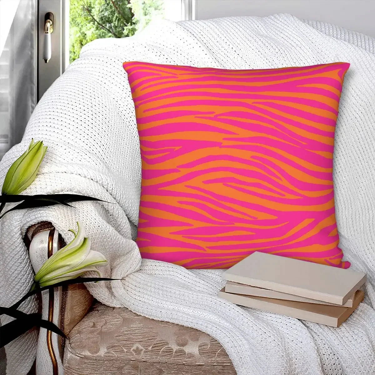 Square zebra print cushion cover for decorative home styling.