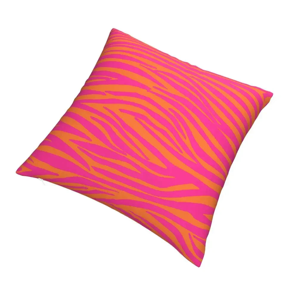 Large zebra print throw pillowcase in pink and orange tones.