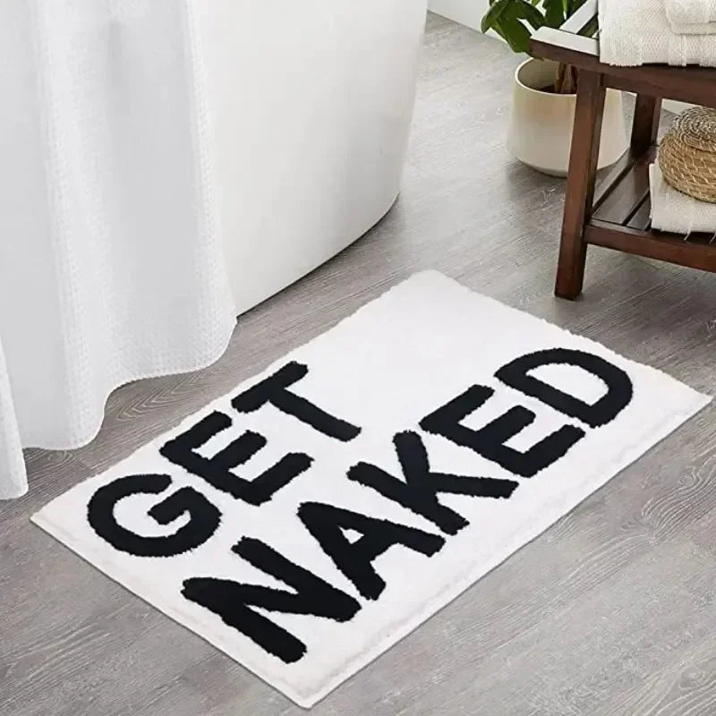 Absorbent and non-slip bath rug with funny quotes.
