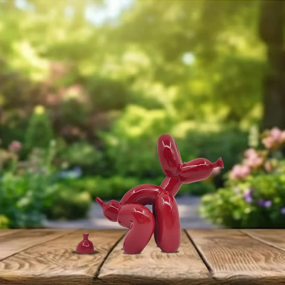 Decorative resin pooping dog novelty statue for office or living room.