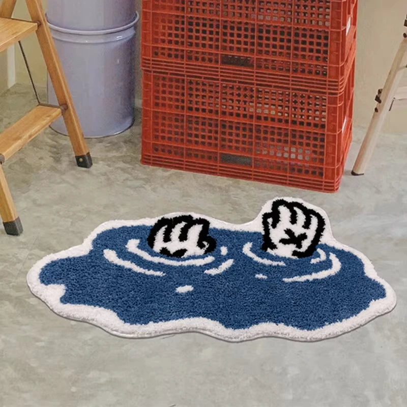 Washable polyester handprint rug for kitchen or living room.
