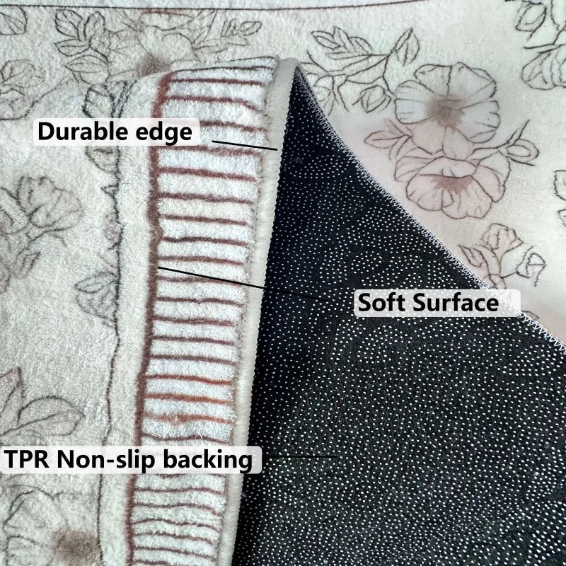 Soft imitation cashmere fabric floor mat in multi-color design.