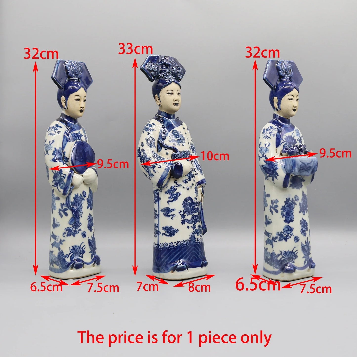 Porcelain empress statue in traditional Chinese attire.