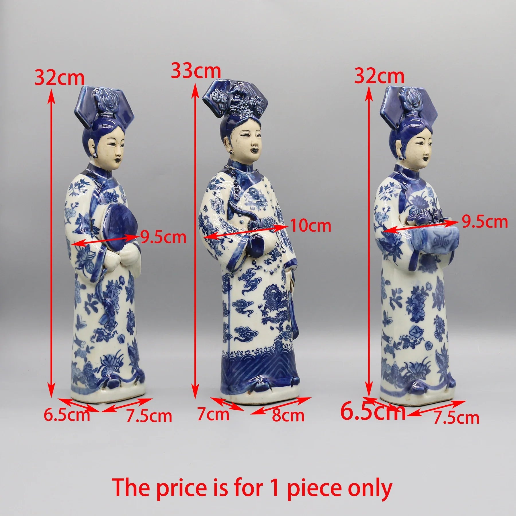 Porcelain empress statue in traditional Chinese attire.