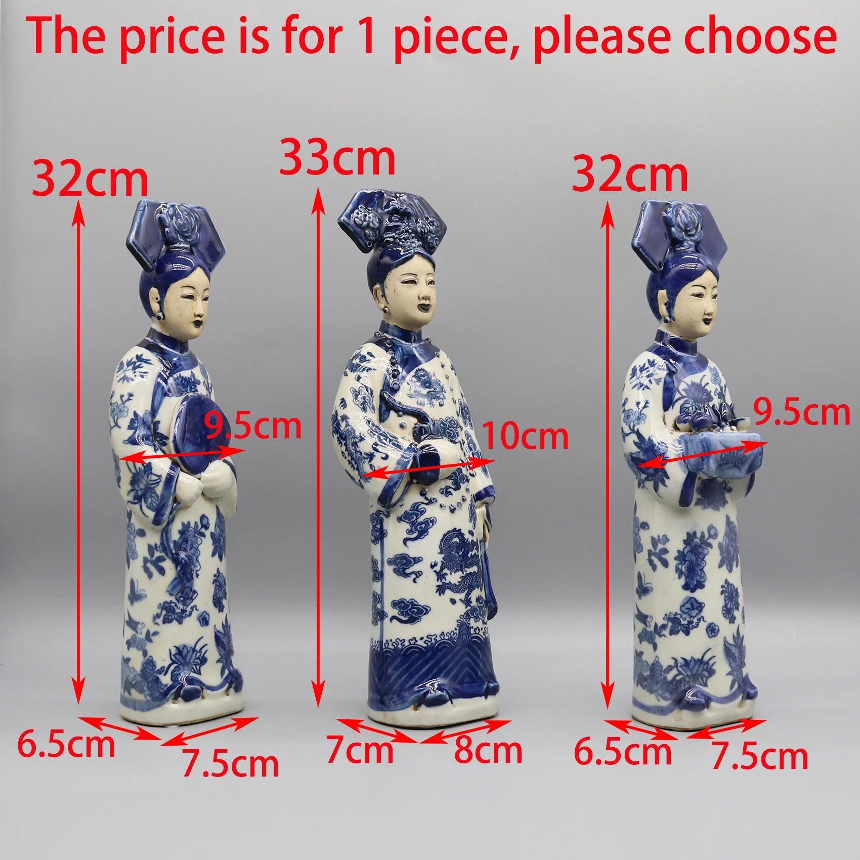 Handcrafted antique-style porcelain empress statue.