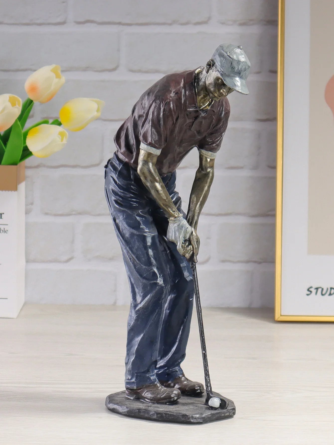 Luxury resin golfer statue perfect for golf lovers.