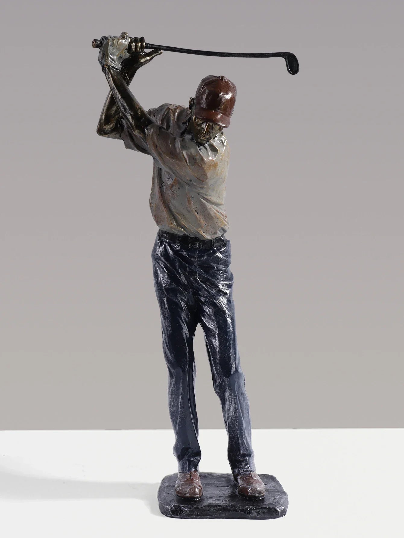 Golfer statue resin handicraft for office decor.