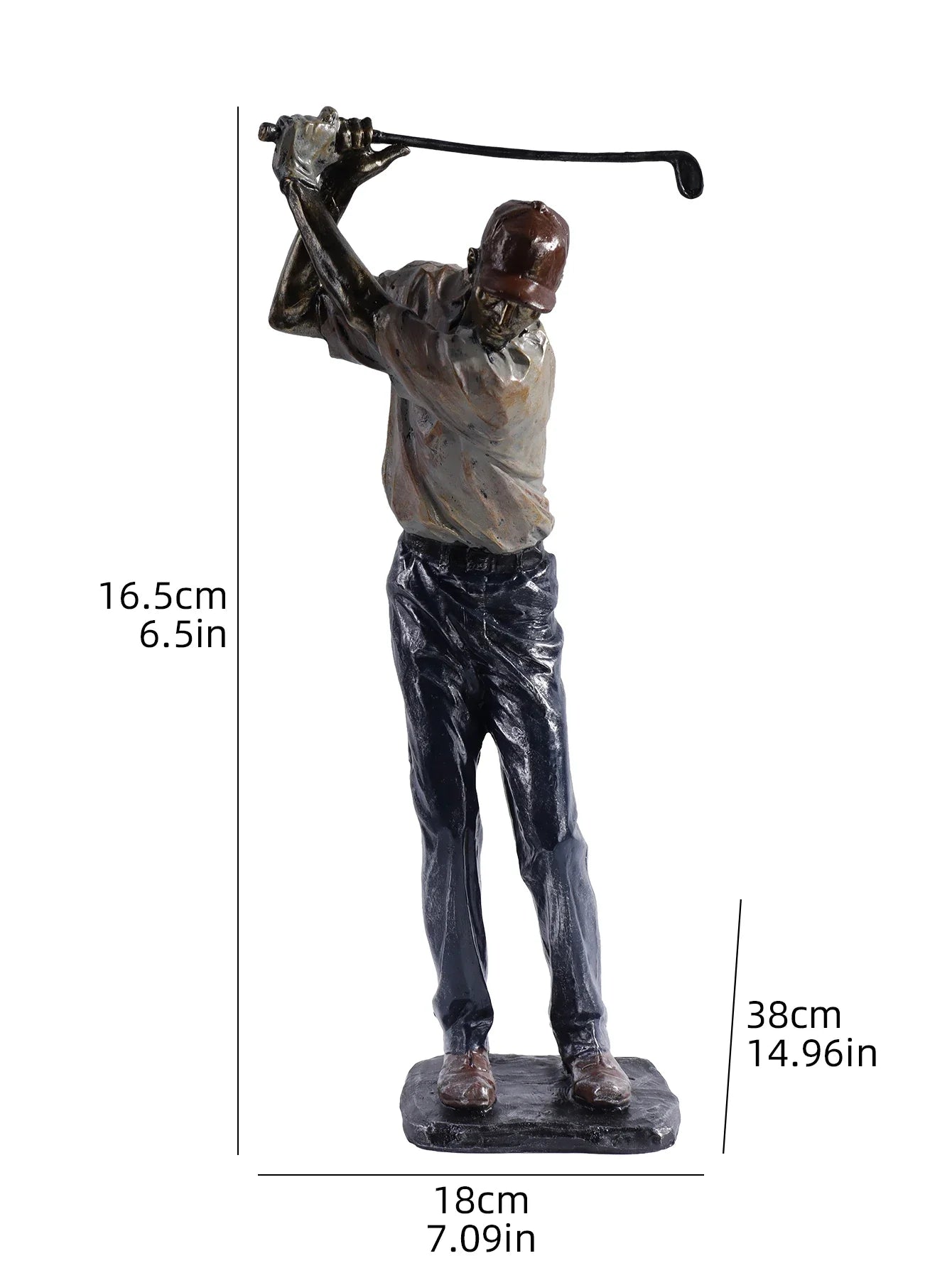 Decorative golfer sculpture in realistic swing position.