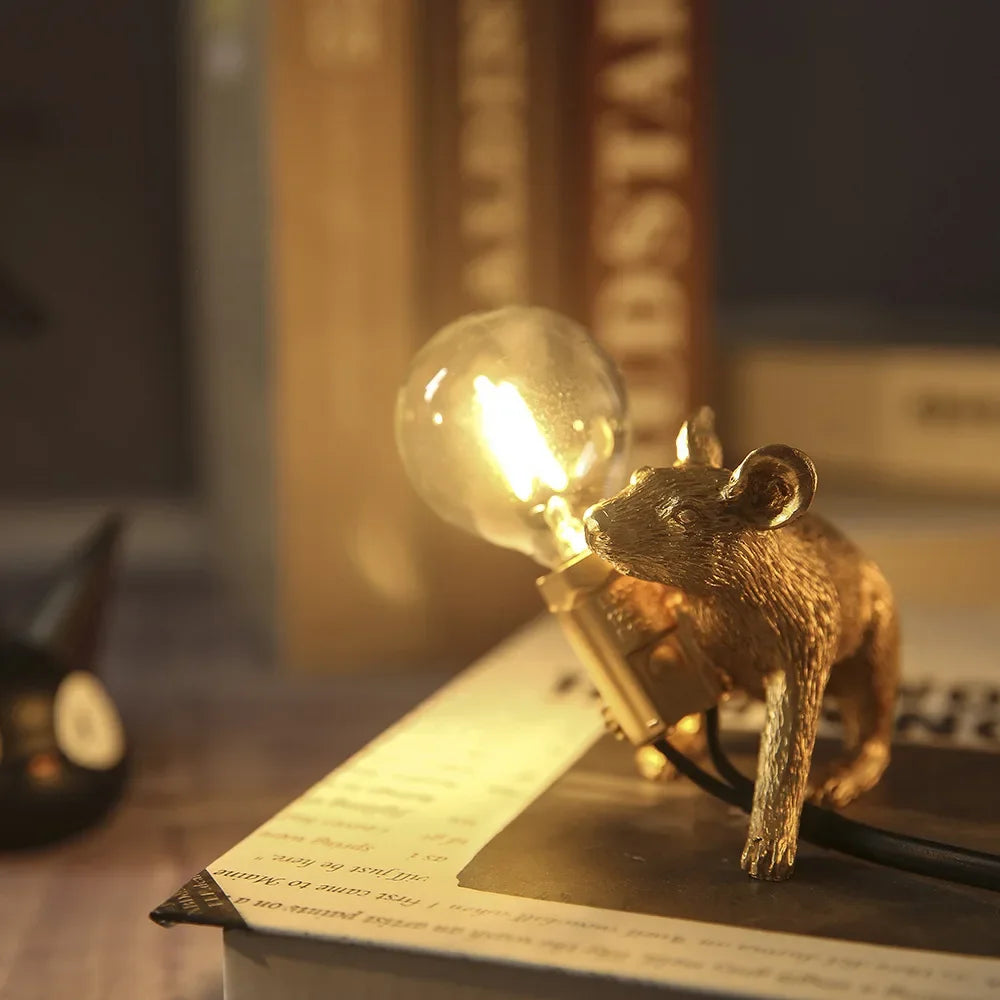 Gold resin mouse LED lamp in lying position