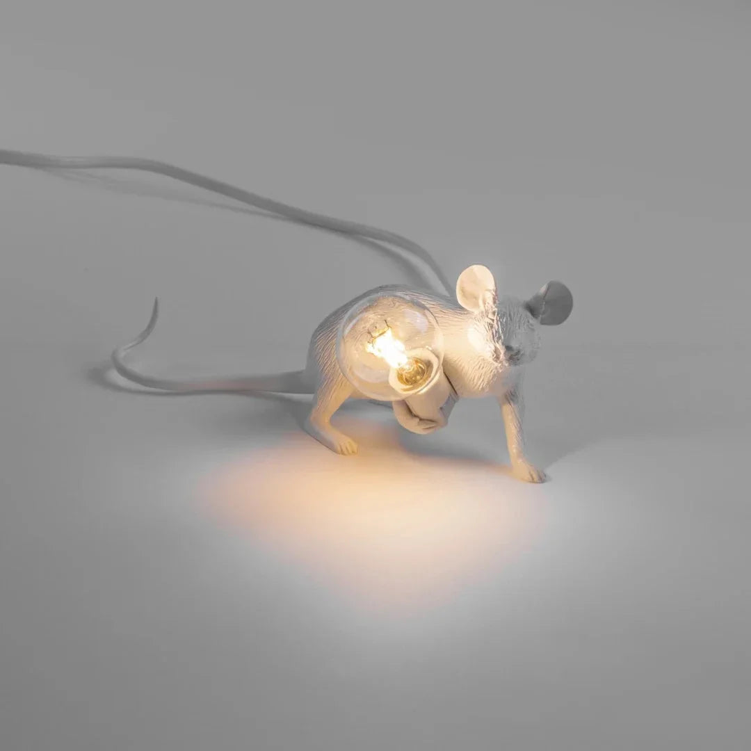 White resin mouse lamp holding LED light bulb
