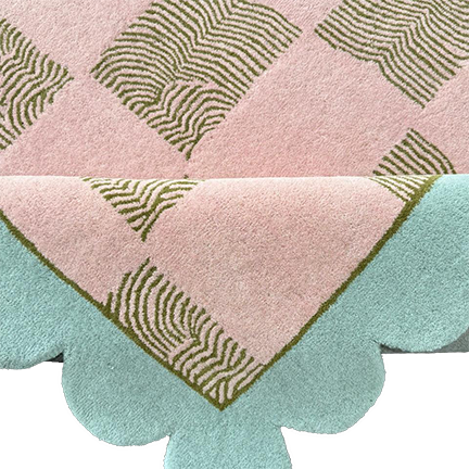 Premium artisan-crafted rug featuring blush pink and gold leaf motifs.