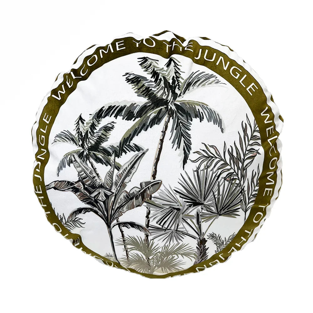 Double-sided digital print cushion cover with tropical animal theme.