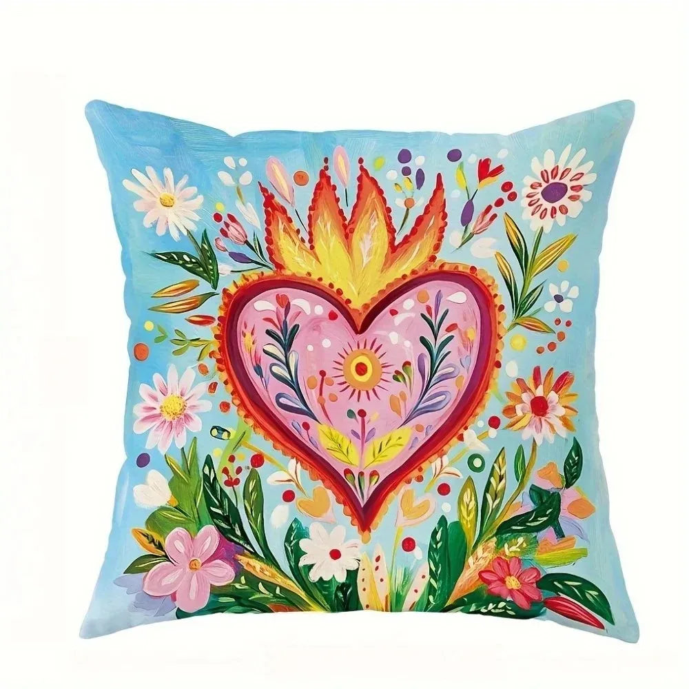 Blossom heart flame floral cushion cover for living room.