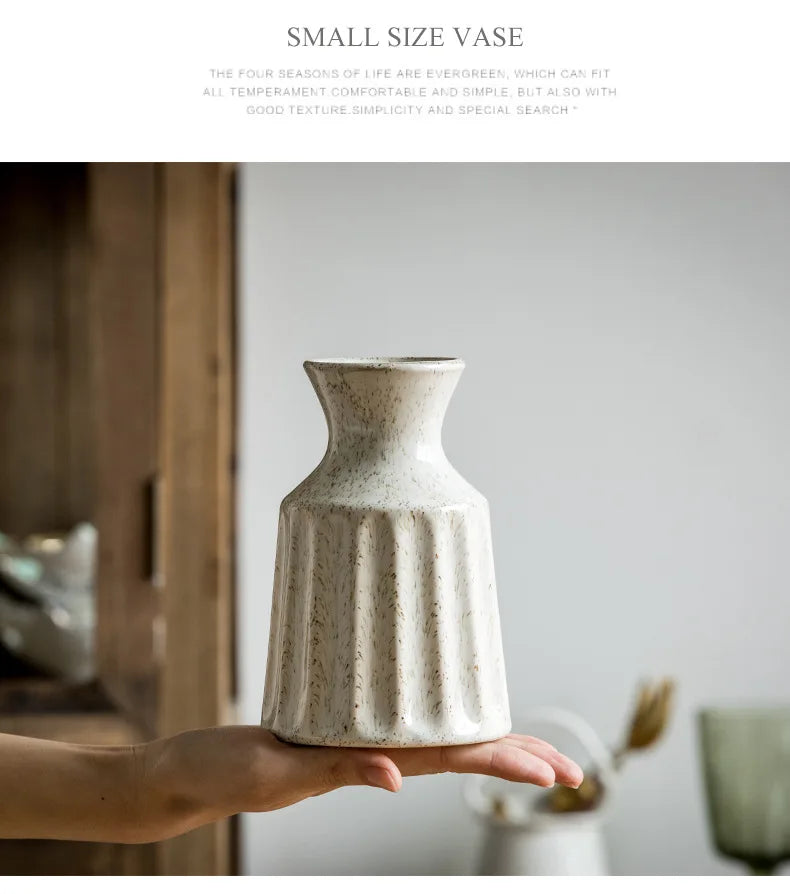 Rustic ceramic flower vase with vintage American aesthetic.