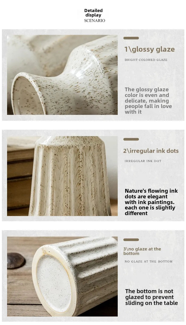 Modern rustic ceramic fluted vase for dried floral arrangements.