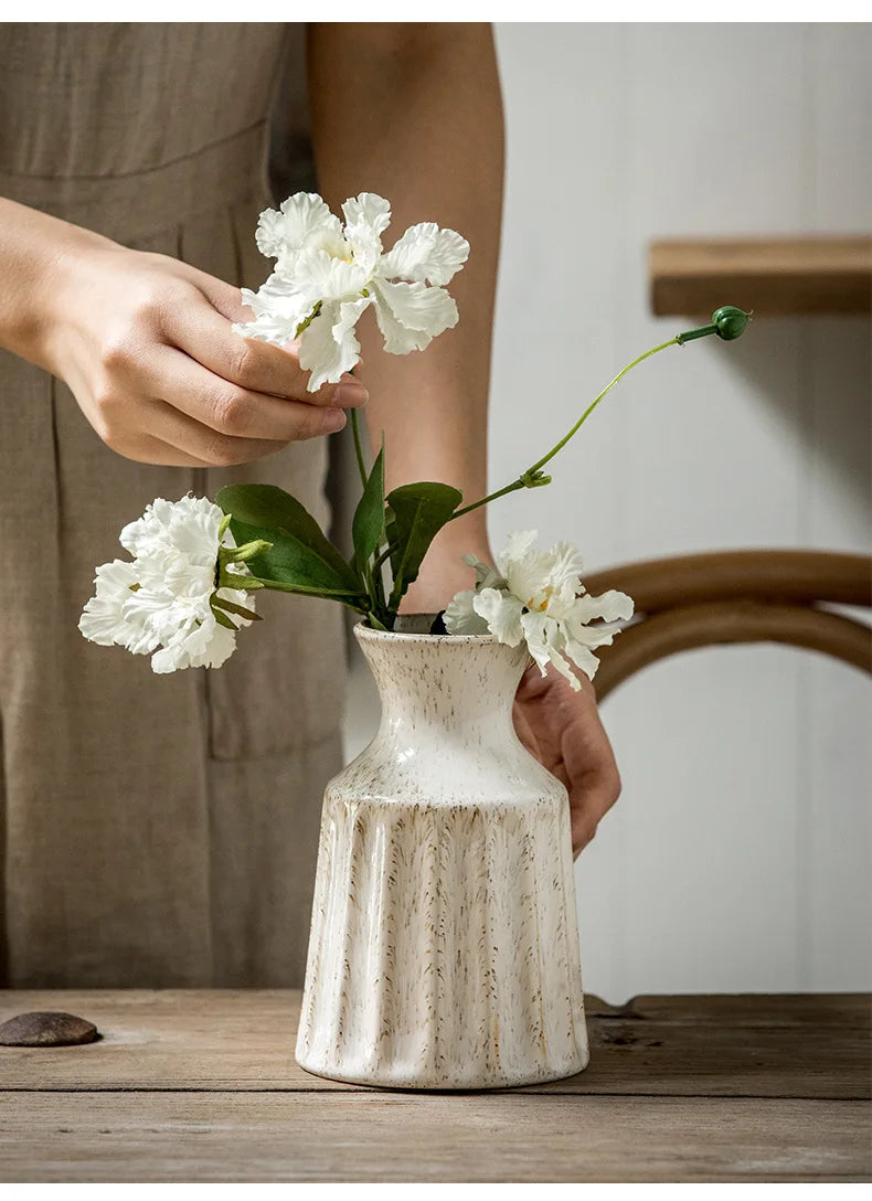 Handmade ceramic fluted vase for American home décor.