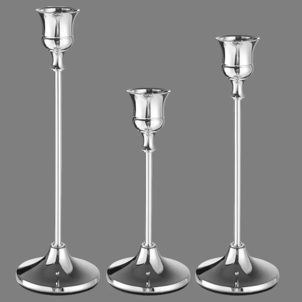 Silver molecular candle stand for elegant living room decoration.