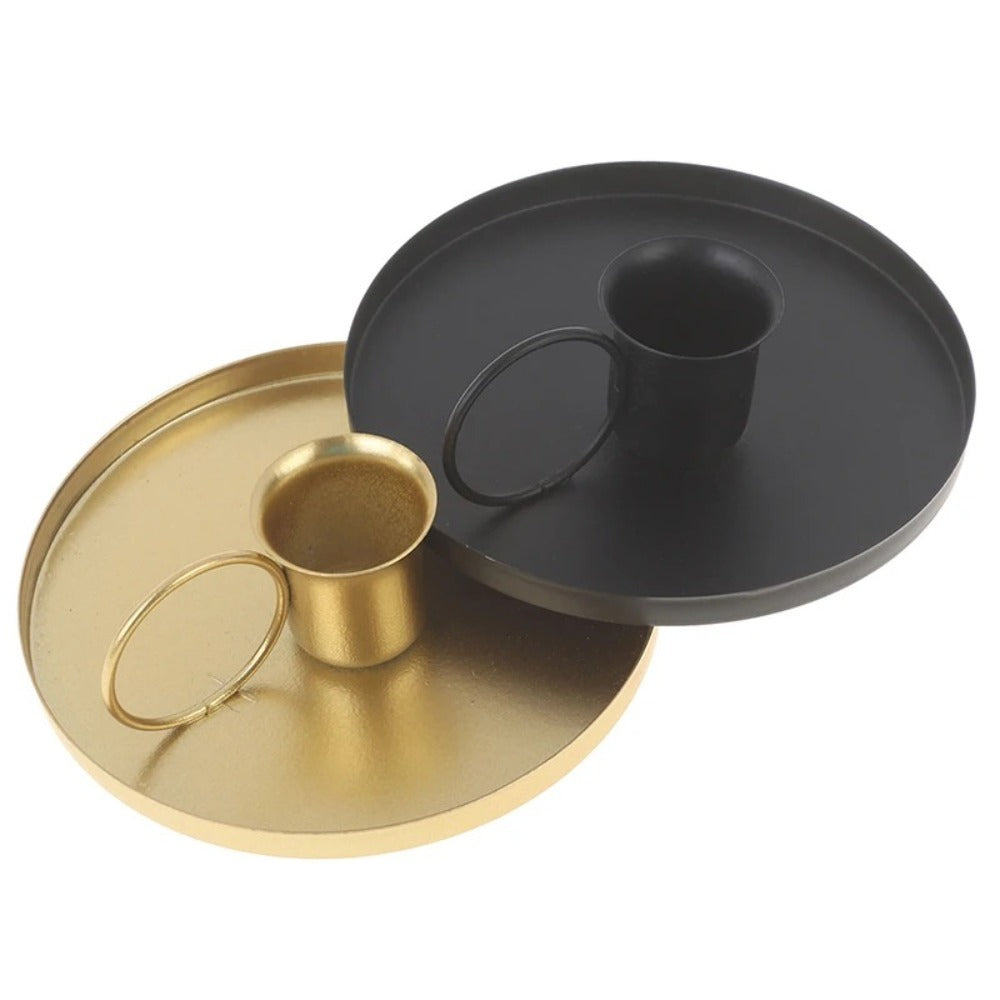 Classic black and gold molecular structure candle holder for interiors.