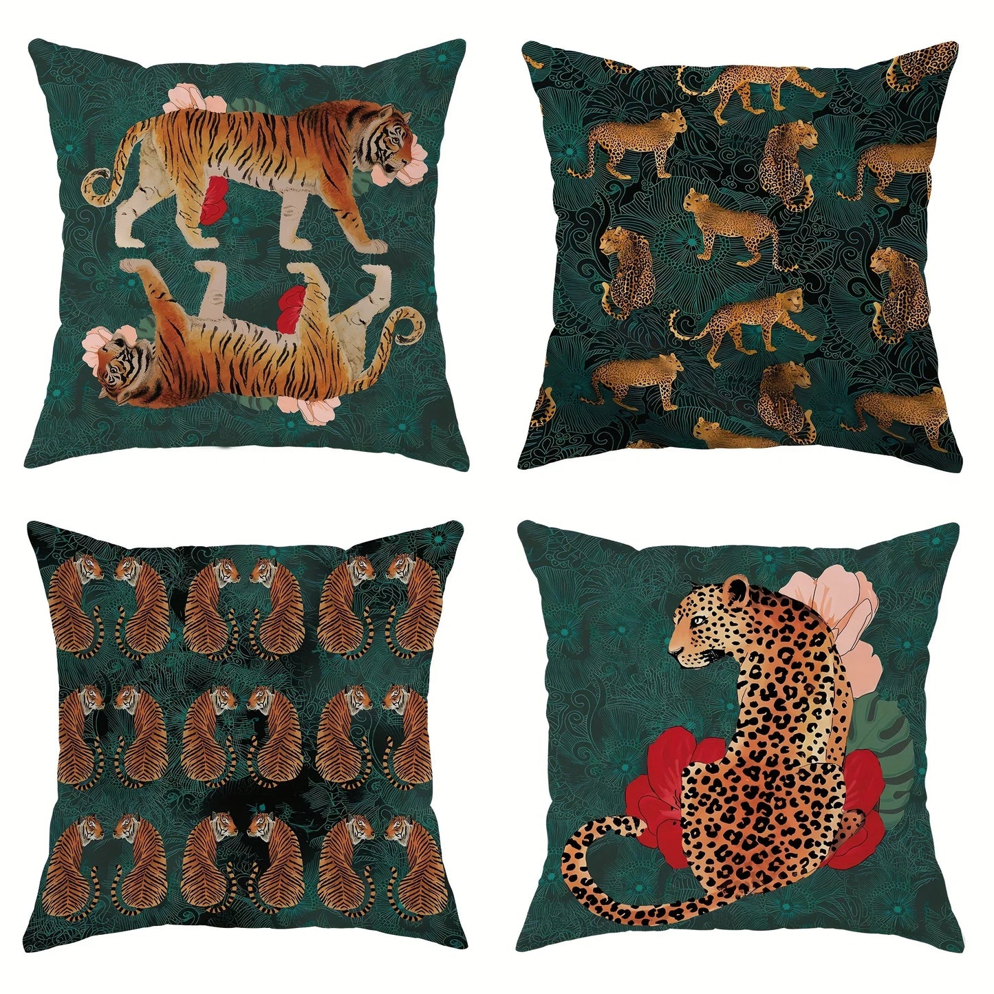 Decorative Persian floral pillow cover with animal prints.