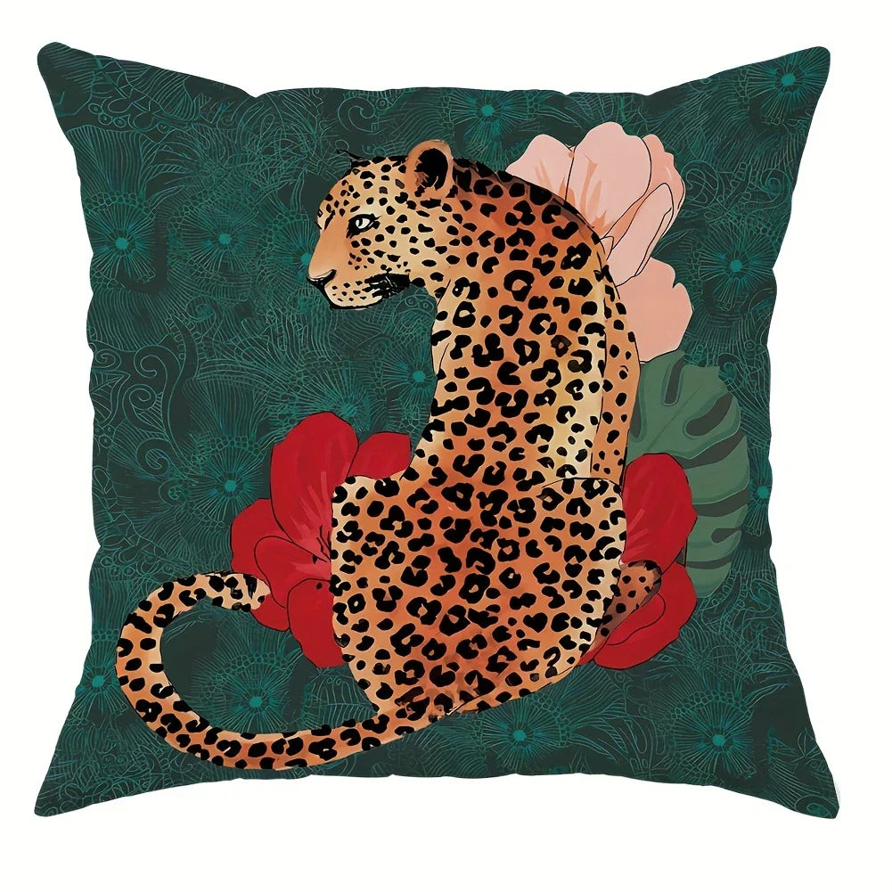 Leopard print throw pillow cover for modern eclectic décor.