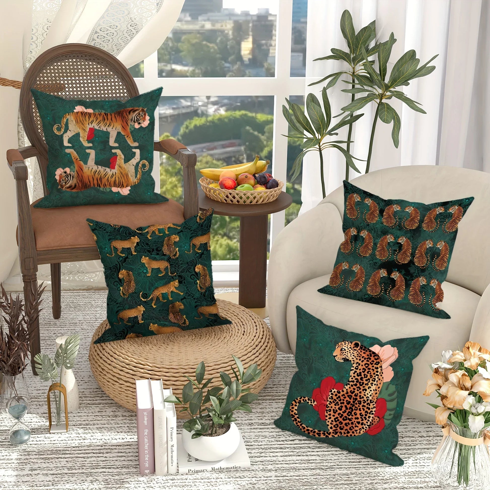 Vintage-inspired animal print pillow cover for living room sofa.