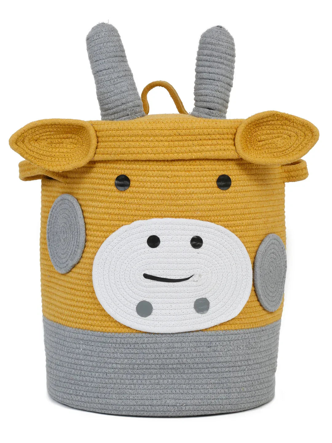 Yellow and gray cow face laundry hamper